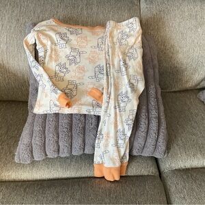 Kids Pajama Set with Fun Print - Orange and Cream